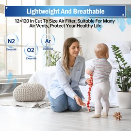 MERV 8 Triple Air Vent Filter, 12"X120" Cut to Size Air Filter Material, Blue & White Electrostatic Vent Filter Kit for Home Floor, Ceiling, Grilles, HVAC Vent, Compression Packing