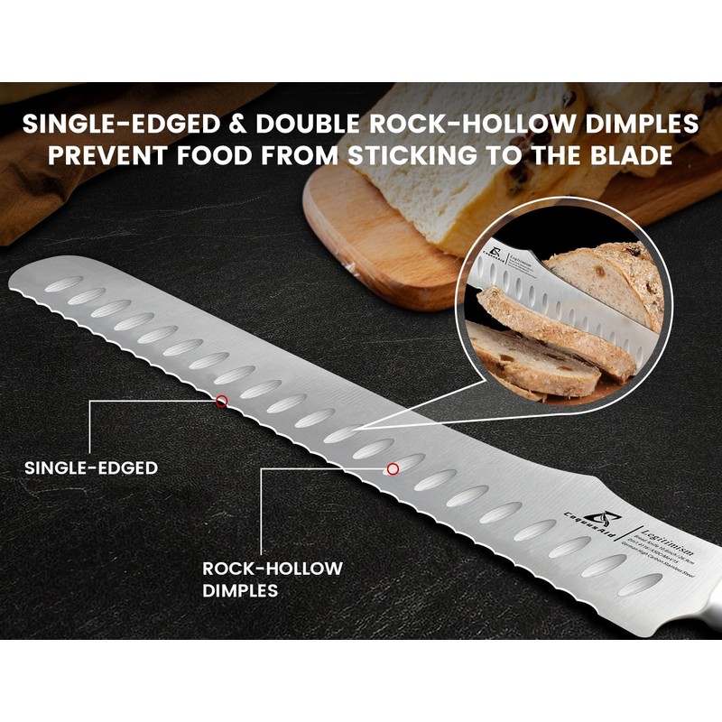 CoquusAid Bread Knife for Homemade Bread, 10.6 Inch Multifunction Serrated