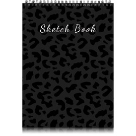 Deokke Sketchbook Top Spiral Bound Sketch Pad, 9 x 12 inch,100GSM Thick Paper,50 Sheets 100 Pages,Art Sketch Book Aesthetic Cute Drawing Writing Paper,for Girls Women-Black Leopard Cheetah Pattern