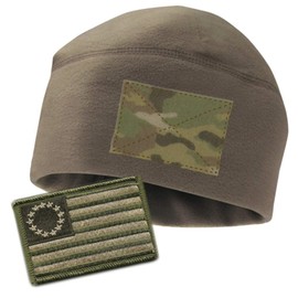Coyote Fleece Watchcap & Tactical Patch Bundle - Subdued Betsy Ross Flag