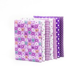 RayLineDo® 7pcs 25 x 25 cm Different Pattern Patchwork Fabric Craft Printed Cotton Material Mixed Squares Bundle Quilting Scrapbooking Sewing Artcraft DIY Fabric Purple Series