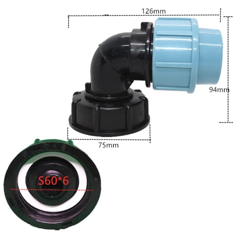 2 Pcs IBC Tank Thread Connectors s60x6 Adapter to Mdpe