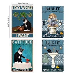 Ronoar Funny Black Cat Vintage Metal Tin Signs Catitude Coffee Serve Yourself Lovely Cats Wall Decor Metal Poster Vintage Aluminum Sign (Coffee Cat)