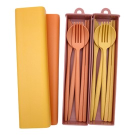 BLUE TOP Portable Cutlery Set Wheat grass Dinnerware 2 Set Utensils Includes Knife Fork Spoon Chopsticks Pull-Out Design Non-Toxic BPA Free Cutlery for Travel Picnic Camping or Office Daily Use