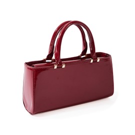 SKYK Glossy Patent Faux Leather Handbag for Women Small Satchel Purse Shoulder Bag Top Handle Bags (Wine Red)