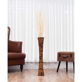 Leewadee Large Black Brown Home Decor Floor Vase – Wooden 26 inches Tall Farmhouse Decor Flower Holder for Fake Plant and Pampas Grass