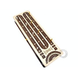 House of Cribbage - Continuous Cribbage Board / Box Inlaid in Rosewood / Maple : 2 Track - Sliding Lid with Score Marking Fields for Skunks, Corners and Won Games