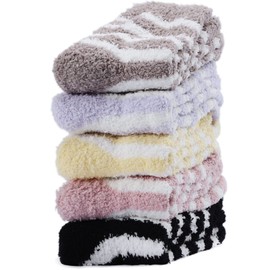 Oricordis - Calcetines mullidos para mujer, calcetines suaves y esponjosos, calcetines de felpa gruesos y acogedores, calcetines de Navidad para mujer, 5 pares, Dsh-Fuzzy Socks-n, Talla unica