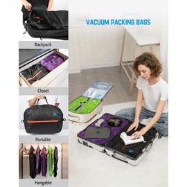 Zurligi Vacuum Compression Bags with Pump for Travel - Waterproof, Reusable, Removable Handle, Portable Travel Pack Vacuum Bag Kit for Carry On Suitcases and Backpack (2PC+Black)
