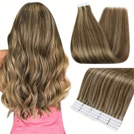 Twigoal Hair Extensions 20Pcs 50g Real Human Hair Invisible Remy Hair Extensions Tape ins for Women（4P27-24inch）