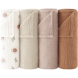 Bearmoss Molleton Cloths Baby 100% Cotton Soft Burp Cloths Baby, Breathable and Extremely Absorbent Muslin Cloth for Absorbent Muslin Cloths Pack of 4 60 x 60 cm (Brown Print)