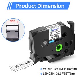 USUPERINK 4 Pack 18mm 0.7 Laminated White Tape Compatible for Brother P Touch Label Maker Tape TZe-FX241 Flexible-ID 18mm Label TZ-FX241 3/4 Inch TZe TZ Tapes for PT-D400 D410 D450 D600 D610BT