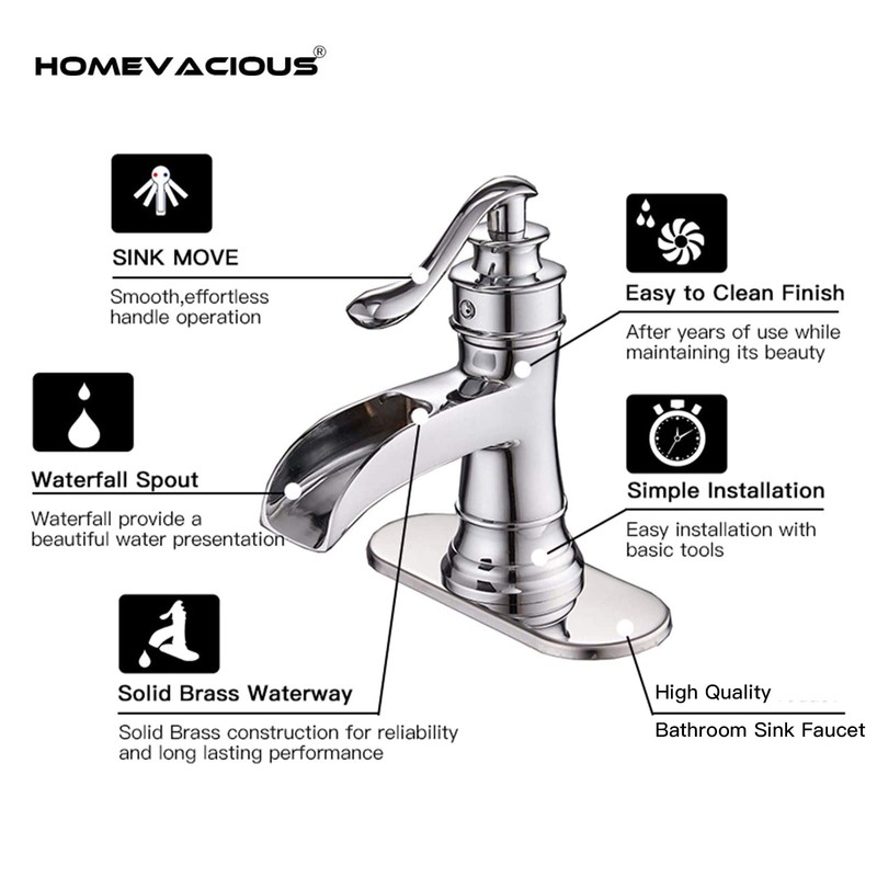 Homevacious Bathroom Faucet Waterfall Sink Faucets Bath Chrome Single Handle
