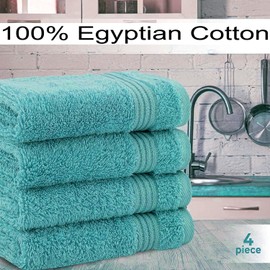 4 X Luxury Face Cloth Towel Set (30 x 30 cm-800 GSM) 100% Egyptian Cotton Wash Cloths Super Soft Flannels Face Cloths for Gym Spa Bathroom (Cotton, Teal)