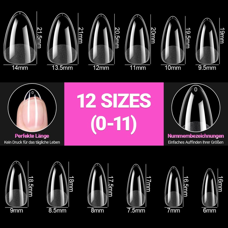 Heercun Nail Tips Short Almond Full Cover Soft Gel Tips