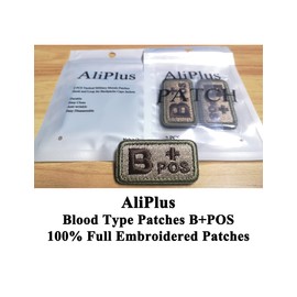 2 PCS AliPlus Blood Type Patches B+ Positive POS Patches Embroidered Tactical Morale Patch Hook and Loop(B+)
