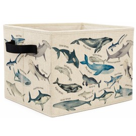 Ocean Whale Shark Nursery Storage Bins Box,Coastal Beach Shark Foldable Storage Basket Organizer for Kids Bedroom Playroom Bathroom Office Clothes Toys Books,Toybox for Boys Girls Room Decor