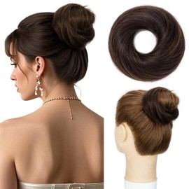 Hairro Brown Human Hair Bun Extensions 100% Real Human Hair Piece Messy Scrunchies Fake Donut Updo Bun Hairpiece for Women Daily, Dark Brown
