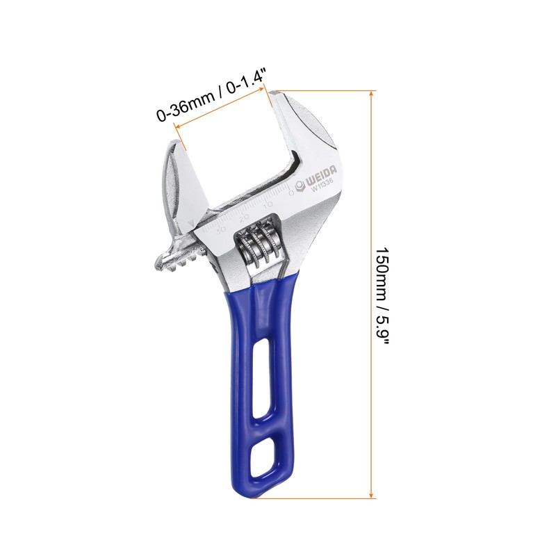 sourcing map 1pcs Adjustable Wrench 6" Jaw 1.4" with Rubber