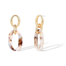 CoBi Green Stone Drop Dangle Earrings for Women, Statement Geometric Tortoiseshell Acrylic Earrings, Everyday Wear Jewelry, Fashion Accessories, Hypoallergenic, Ideal Gifts, Minimalist - Amber