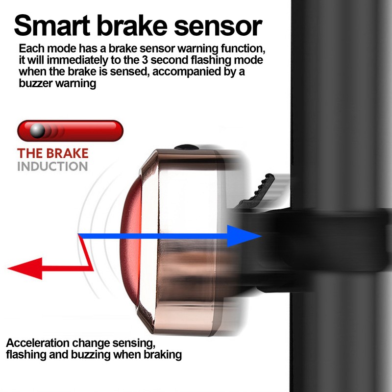 Intelligent Bike Tail Light Waterproof Rechargeable Intelligent Bicycle Brake Induction