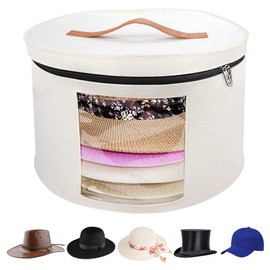 VanlonPro Large Hat Storage Box for Women & Men, 16" D x 10" H Hat Box Organizer，Foldable Round Travel Hat Boxes with Dustproof Lid, Stuffed Toy Storage Bin Bag (Off-white)