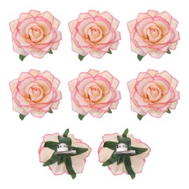 QUARKZMAN Pack of 8 Rose Hair Clips Flower 4 Inch Hair Clip Women's Multicoloured Hair Pins Flowers Hair Accessories for Girls Dancer Party Wedding Beach Pink Yellow