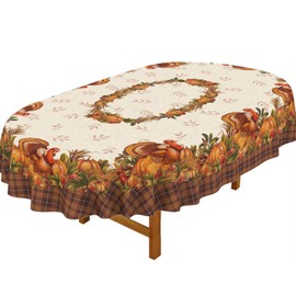bnhjsdw Thanksgiving Turkey Tablecloth Vintage Fall Pumpkin Table Cloth for Kitchen Decoration - 60" X 120" Oval