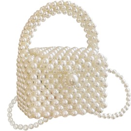 WAYUTO Pearl Crossbody Purse Handmade for Women Clutch Purses Vintage Flower Elegant Evening Purse Fancy with Pearl Strap