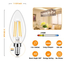 Dimmable E12 LED Candelabra Bulbs 40 Watt Equivalent, 4W Vintage Candle Light Bulbs, 470Lm Warm White 2700K B11 Edison Bulb, Filament Clear Glass Lamp Bulb for Chandelier Ceiling Fan (20 Packs)