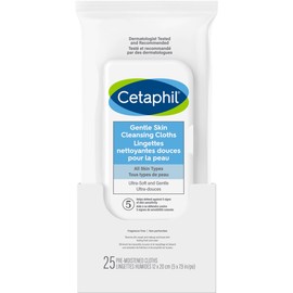 Cetaphil Gentle Skin Cleansing Cloths - Face and Body Wipes - Removes Dirt, Oil and Makeup - Non Irritating, For Sensitive Skin - Dermatologist Recommended, 25-Count