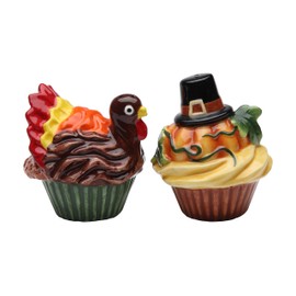 StealStreet SS-CG-61814, 3 Inch Holiday Pumpkin and Turkey Cupcake Pair Salt and Pepper Shakers, Brown