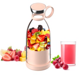 Asa Vea Portable Blender, Mini Blender for Smoothies and Shakes with 4 Blades, 11 Oz Personal Size Blender with Travel Lid and USB Rechargeable for Kitchen, Office, Gym (Pink)