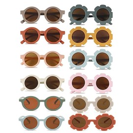Walquicks 12 Pairs Plastic Sunglasses - Cute Round Flower UV Protection Eyewear for Girls Boys - Fun Gifts for Party, Accessories, Outdoor Beach