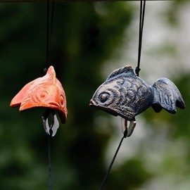 Oavand Set of 2, Japanese Goldfish Bless Small Wind Chimes Outdoor, Iwachu Cast Iron Lucky Temple Wind Bell Memorial Wind Chimes for Outside Good Luck for Garden, Patio, Balcony（Goldfish）