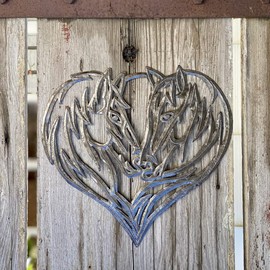 Horse Family, Wall Hanging Metal Art, Handmade from Recycled Material, Western Ranch Home Decorations, Haitian Artwork 11.75 x 11 Inches