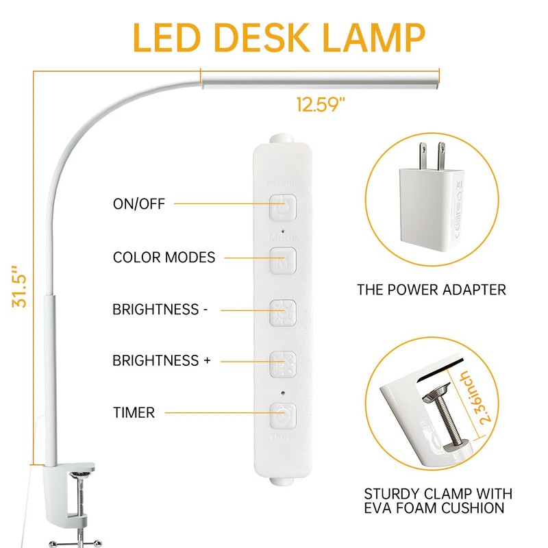 fuaoddda LED Desk Lamp with Clamp, Eye-Protection Clip on Desk