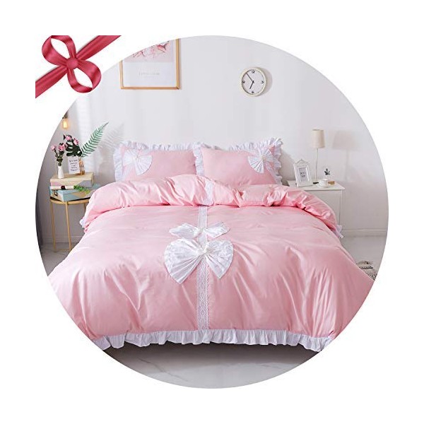 Softta Pink Girls Bedding Set Twin XL Duvet Cover 3 Pcs Princess Ruffled Lace with Cute Bownot 100% Cotton Bedding with Zipper Ties 1 Duvet Cover 2 Pillow Shams