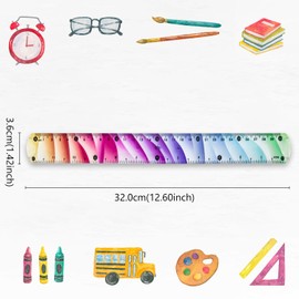 Flexible Rulers, 30cm Colorful Plastic Ruler Soft Bendable Flexible Straight Ruler Shatterproof Drawing Measuring Rulers Tool for Kids Students Stationery School Office Supplies A7XCZC