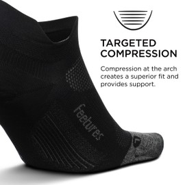 Feetures Elite Ultra Light Cushion Ankle Socks - Sport Sock with Targeted Compression - Black, XL (6 Pair)