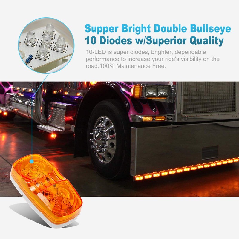 Partsam 10x Double Bubble Bullseye LED Marker Light, [DOT Approved]