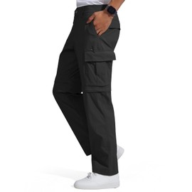FREE SOLDIER Mens Hiking Pants Convertible Waterproof Lightweight Quick Dry Zip Off Cargo Pants(Black32W x 32L)