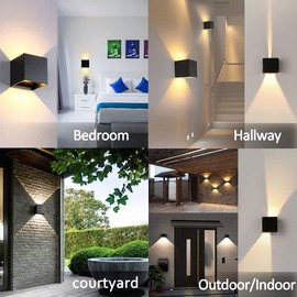Lysed 12W LED Wall Sconces Lights Modern Black LED Wall Lamp Set of 2,Up and Down Square 3000K Warm White Wall Lighting Fixtures for Indoor/Outdoor,Living Room,Bedroom,Hallway 3.94in*(2 Pack)