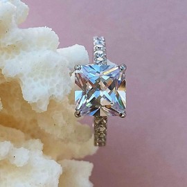 BeFab Sterling Silver Classic 3 Ct Princess Accented Solitaire Engagement Ring Square Cut Anniversary Ring (Silver, 8)