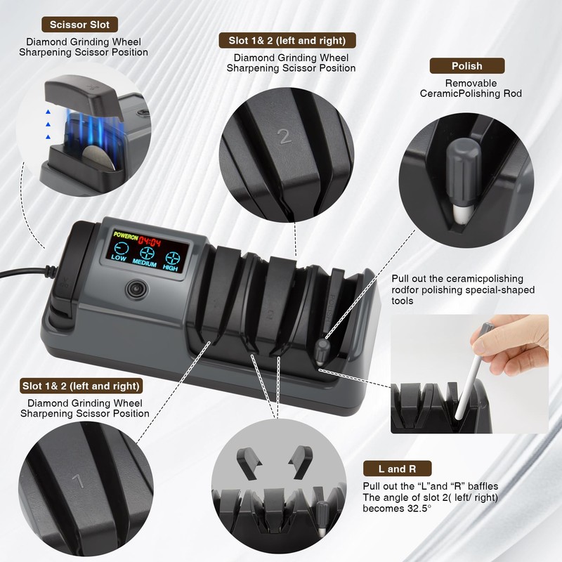 Ceelpeopar Professional 3-Stage Electric Knife Sharpener for Kitchen Knives, LCD