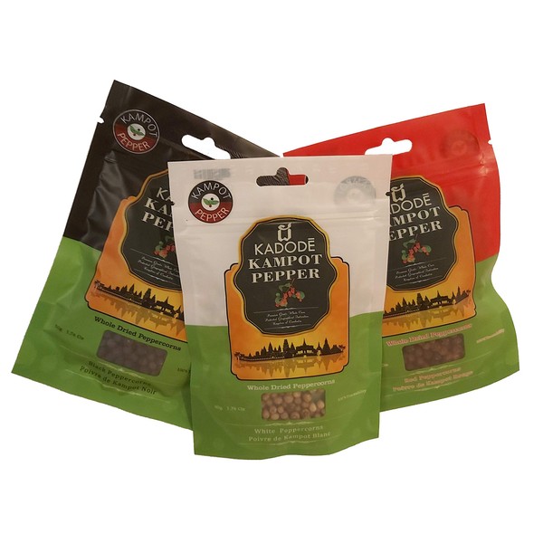 Kadode Kampot Pepper – Variety Pack of Black, Red and
