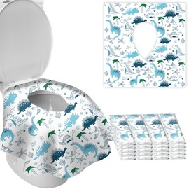 Disposable Toilet Seat Covers for Kids & Adults,Protect from Public Toilets While Potty Training or Travel - Extra Large, Waterproof, Portable -Blue Dinosaur (20pack）