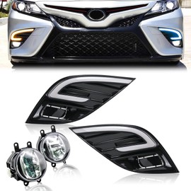 Fancemot LED Fog Lights White Daytime Running Lights (DRL) Amber Turn Signal Lights Blue Low Beam Lights Compatible with 2018-2020 8th Gen Toyota Camry SE XSE TRD
