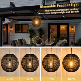 Outdoor Chandelier Solar Pendant Light Outdoor Hanging Lantern Solar Outdoor Chandelier with Remote Dimmable for Porch Patio Gazebo Garden Yard Decoration Black