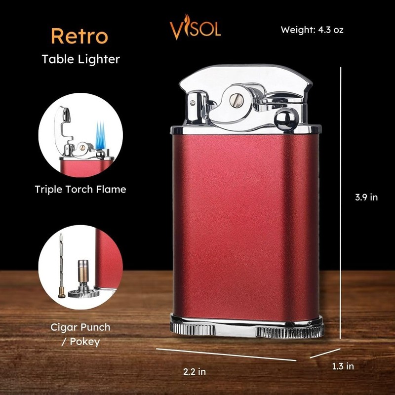 Visol Retro Butane Torch Lighter Triple Flame Refillable Gas Lighter,